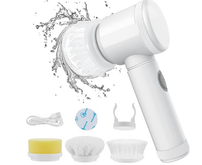 Multi-Functional Electric Cleaning Brush 5 in 1 Magic Power Scrubber Household Cleaning Tools Spin Scrubber with Buffer Polisher, for Bathroom, Shower, Tub, Kitchen Floor