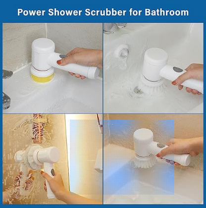 Multi-Functional Electric Cleaning Brush 5 in 1 Magic Power Scrubber Household Cleaning Tools Spin Scrubber with Buffer Polisher, for Bathroom, Shower, Tub, Kitchen Floor